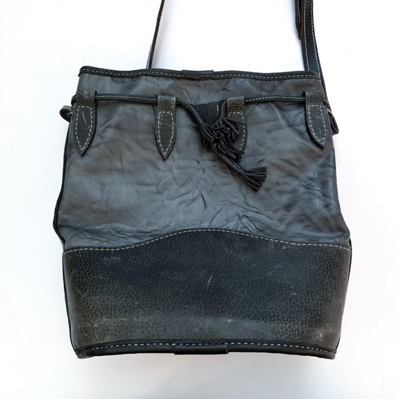 Vintage Black Gray Leather Bucket Bag - Picture 2 of 5